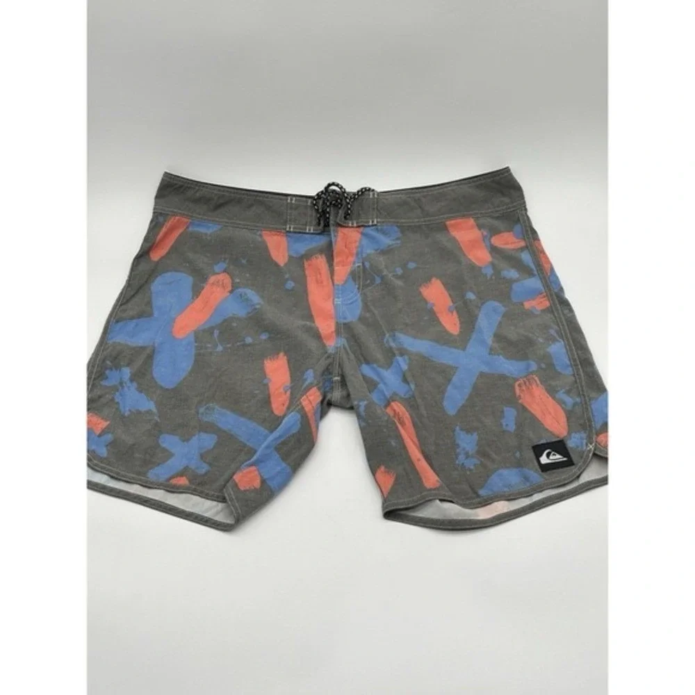 Quiksilver‎ Mens Board Shorts Gray Blue Orange Abstract Print Size 38